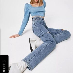 Nasty Gal Ripped Straight Leg Mom Jeans